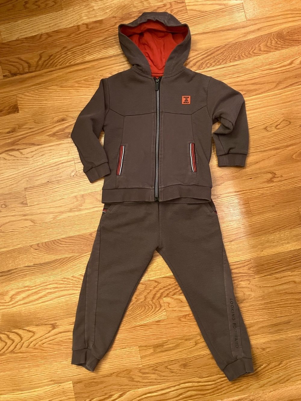 Mayoral Brown Sweatshirt & Joggers Set with Orange Hood Lining